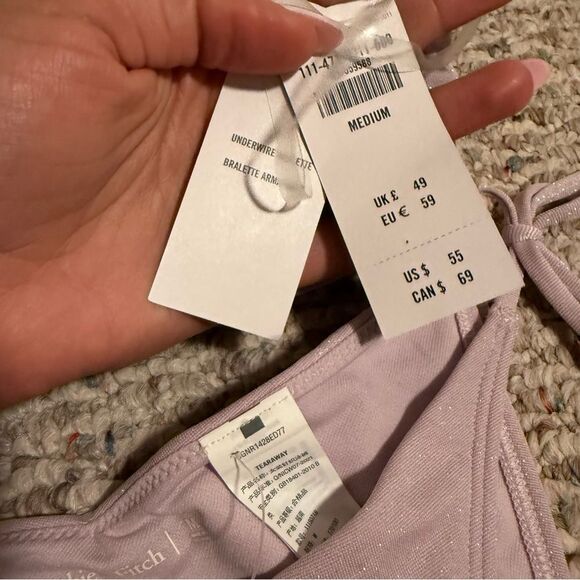 NWT Abercrombie & Fitch Purple Shimmer Asymmetrical String Bikini- Size Medium - Picture 8 of 12